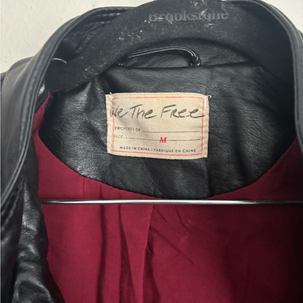 We The Free People Black Fenix Faux Leather Moto ZIP UP Jacket Sz. M - Picture 5 of 9